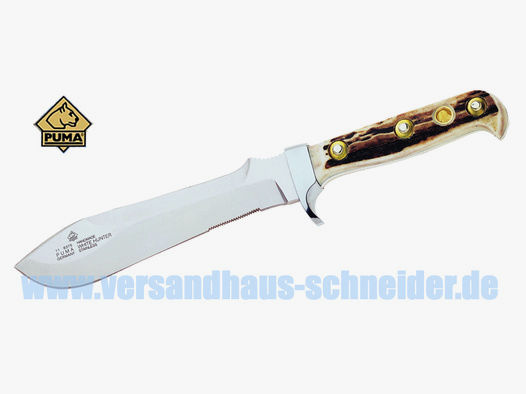 Jagdmesser Puma White Hunter Stahl 1.4116 KlingenlĂ¤nge 14,8 Griff Hirschhorn-Schalen Lederscheide (P18)