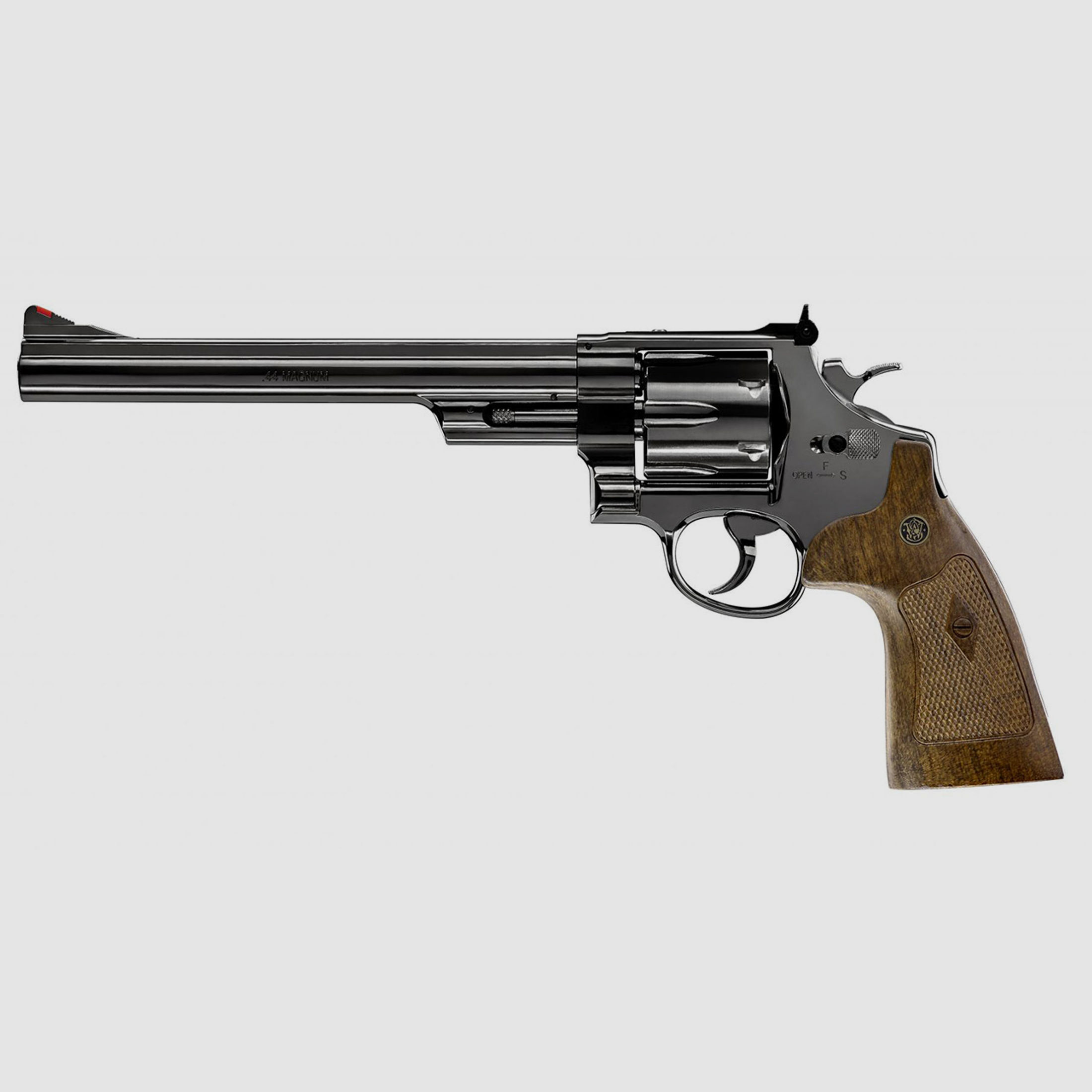 Softair CO2 Revolver Smith & Wesson M29 8 3/8 Zoll hochglanzbrĂĽniert braune Griffschalen Kaliber 6 mm BB (P18)