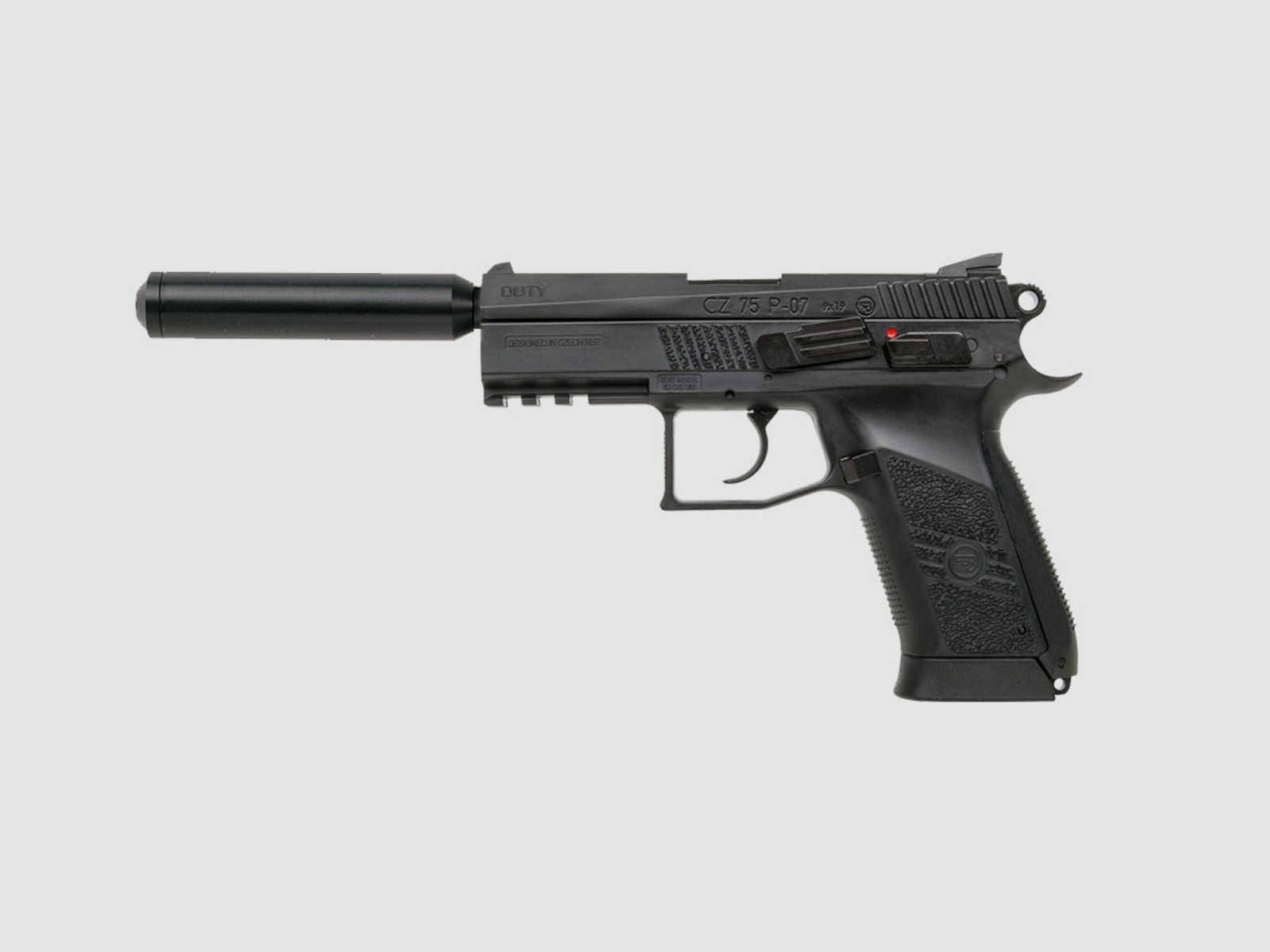 CO2 Pistole CZ 75 P-07 Duty Blow Back schwarz Metallschlitten Kaliber 4,5 mm BB (P18)+ SchalldĂ¤mpfer Adapter