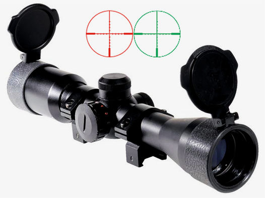 Luftgewehr-Zielfernrohr SWISS ARMS 4x32 DC, Leuchtabsehen MilDot, 11mm und Weavermontage