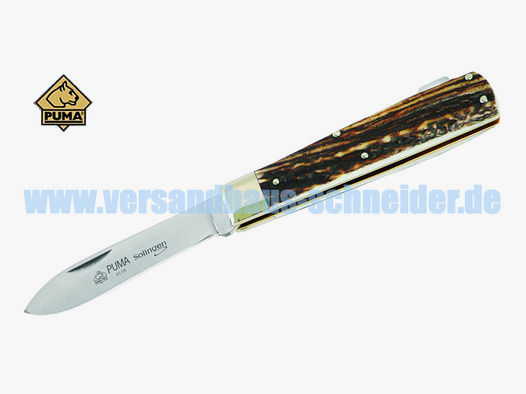 Puma TEC Jagd-Taschenmesser, Stahl 1.4110, Hirschhorn, Neusilber