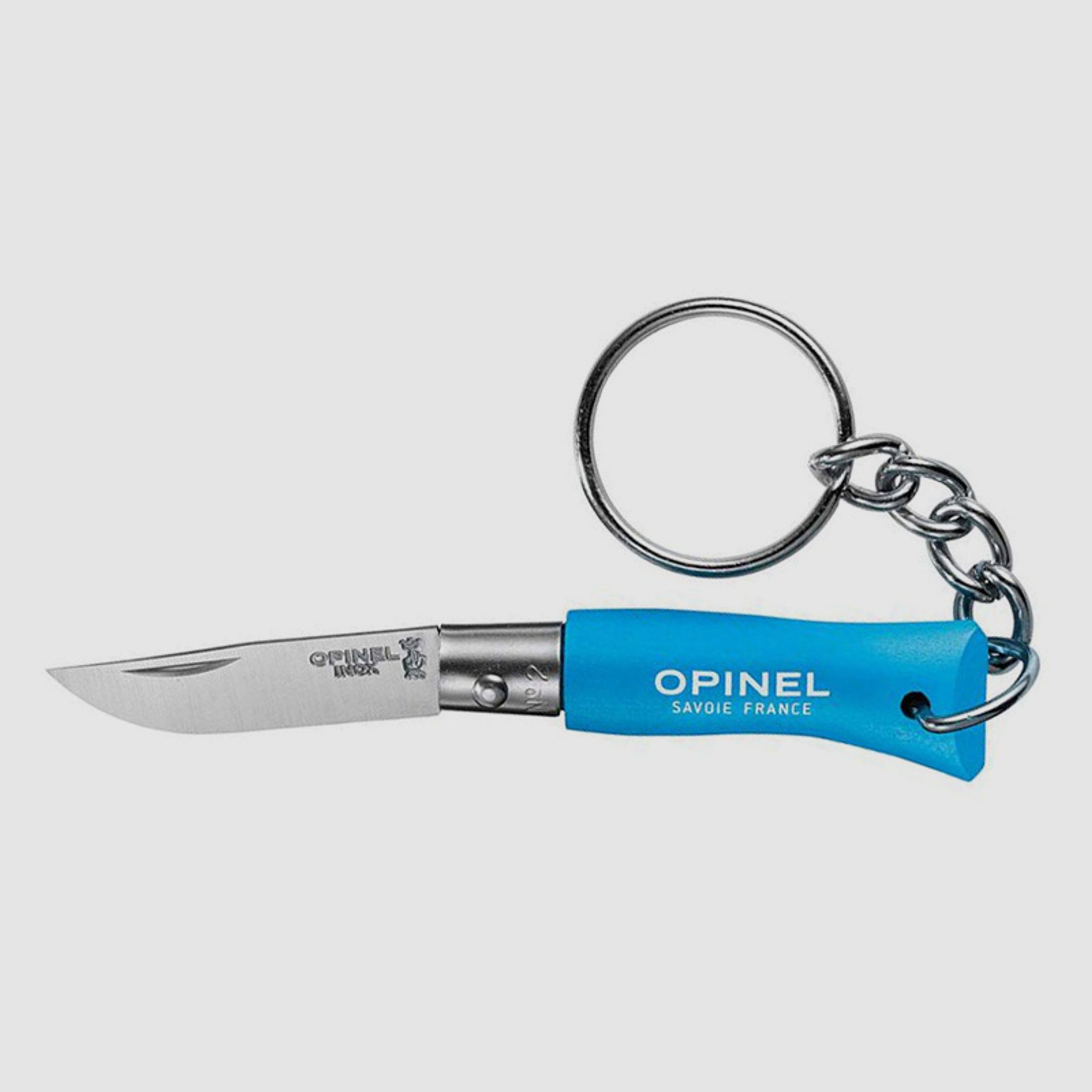 SchlĂĽsselanhĂ¤nger Mini Taschenmesser Opinel Colorama No2 Stahl 12C27 KlingenlĂ¤nge 3,5 cm cyanblau