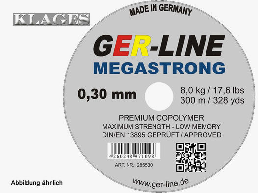 Zielfisch Schnur⁄Sehne Megastrong GER-LINE 0,22 mmTragkraft 4 kg 300 m grau