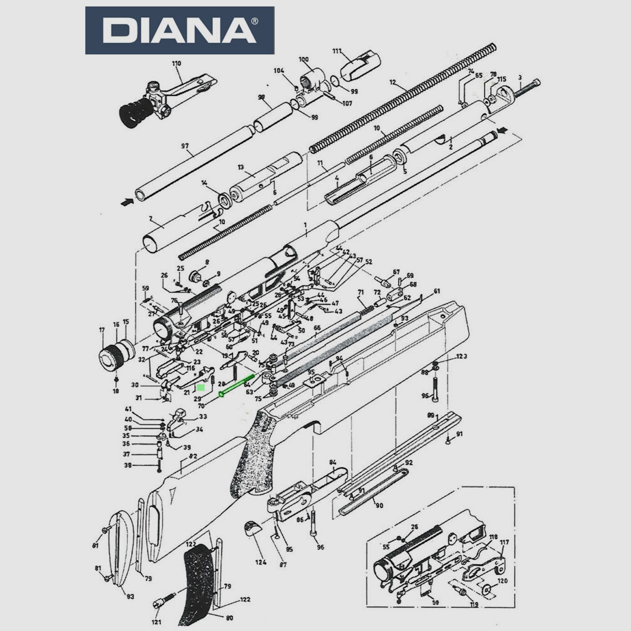 Vierkantschraube fĂĽr Luftgewehr Diana 75 75T01, Ersatzteil