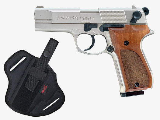 Schreckschuss Pistole Walther P88 Compact nickel Holzgriff Kaliber 9 mm P.A.K. (P18)+ Universalholster