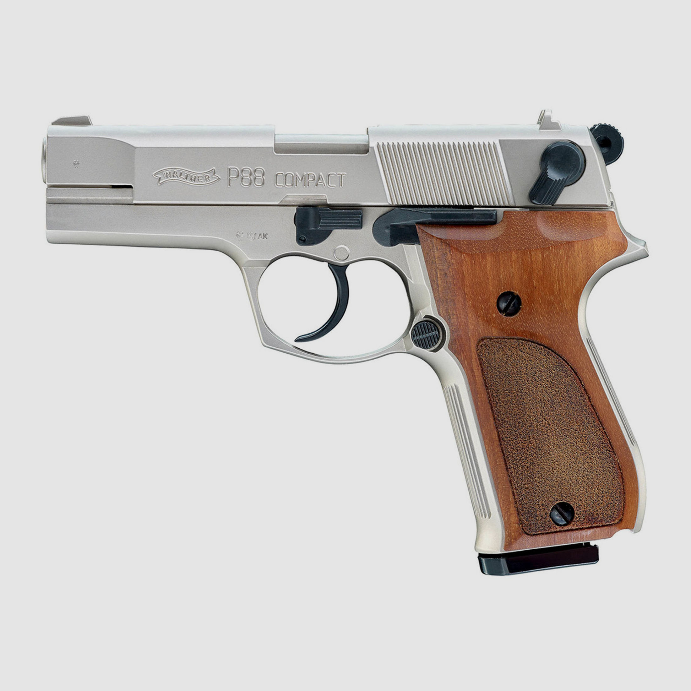 Schreckschuss Pistole Walther P88 Compact nickel Holzgriff Kaliber 9 mm P.A.K. (P18)