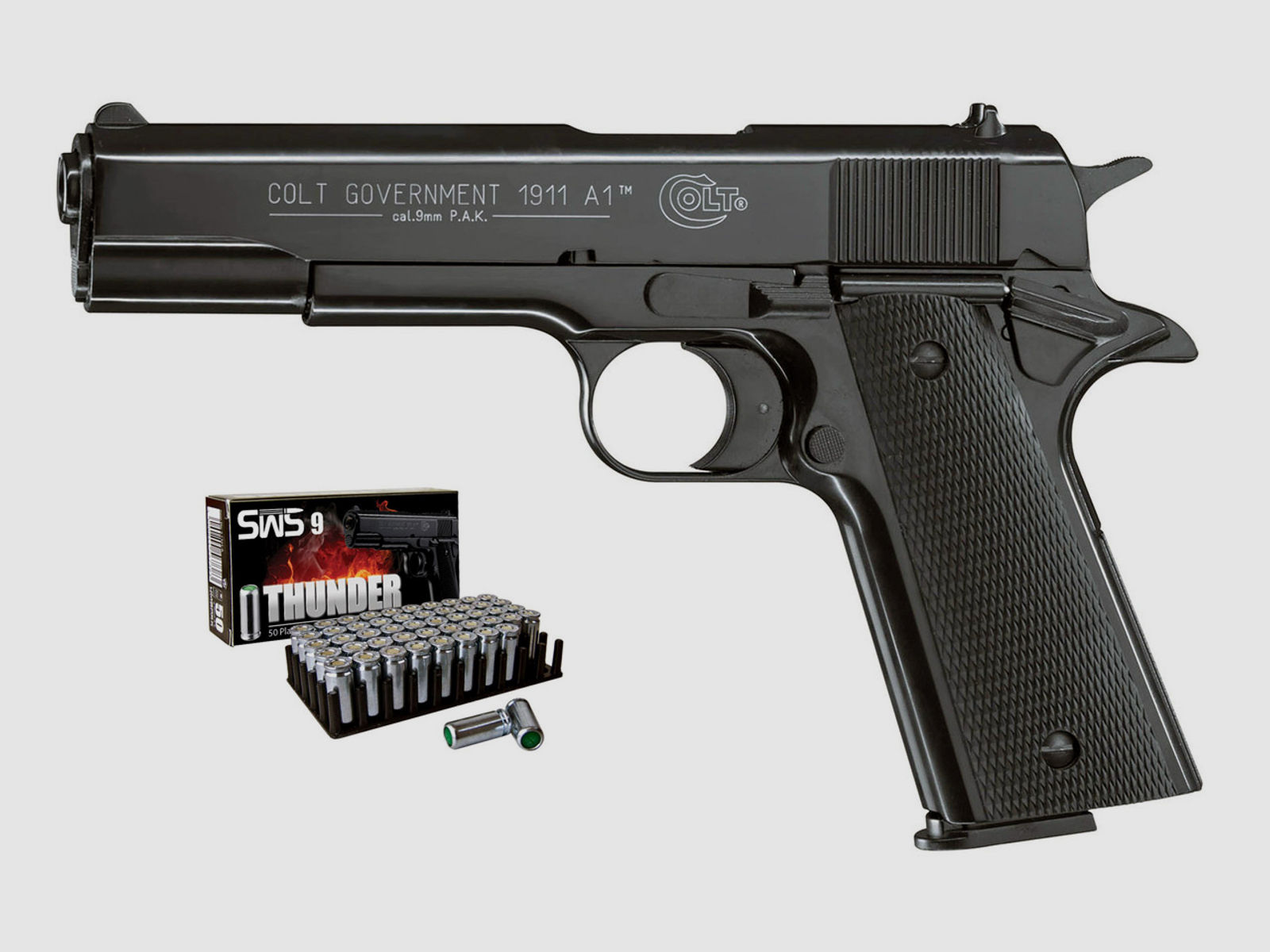Schreckschuss Pistole Colt Government 1911 A1 schwarz Kaliber 9 mm P.A.K. (P18) + 50 Schuss