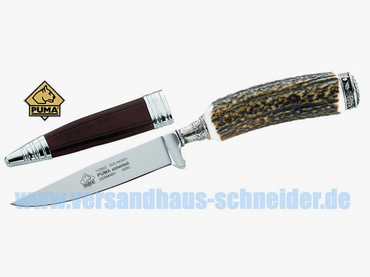 Puma Jagdmesser, Modell Eichenlaub, Stahl 1.4116, Hirschhorn , Lederscheide P18)