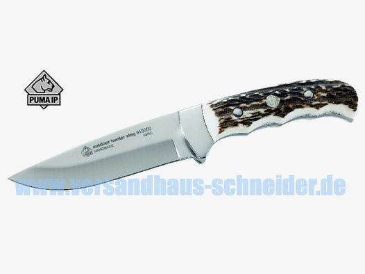 Puma IP Outdoor-Messer, Stahl 420, Hirschhorn-Griffschalen, Neusilberbacken P18)