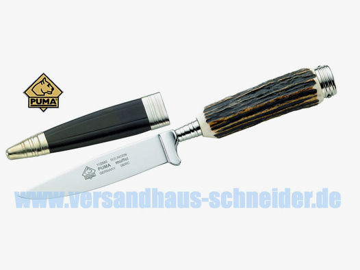Puma Jagdmesser, Modell Muffel, Stahl 1.4116, Hirschhorn, Lederscheide (P18)