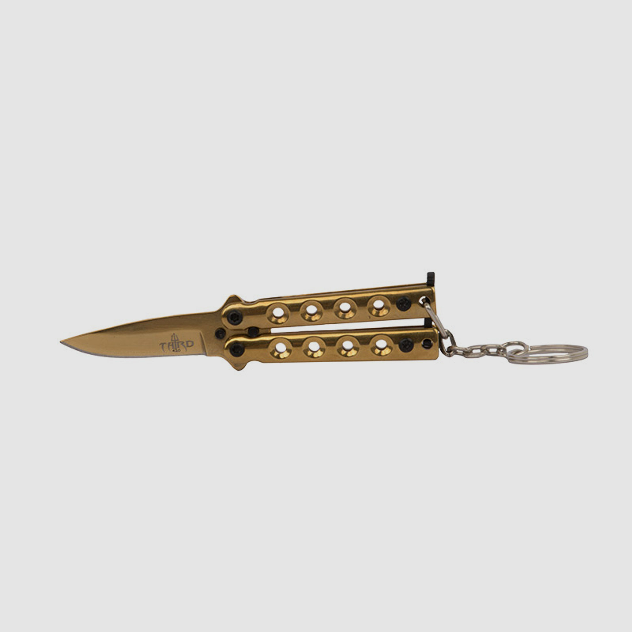 SchlĂĽsselanhĂ¤nger Mini Butterfly Messer Stahl KlingenlĂ¤nge 40 mm gold mit SchlĂĽsselring und Kette