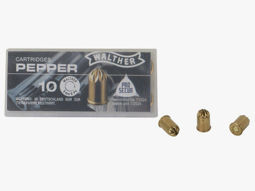 Pfefferpatronen Abwehrpatronen Walther Kaliber 9 mm R. PV fĂĽr Revolver und HW 94 120 mg Wirkstoff 10 StĂĽck (P18)