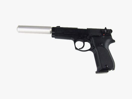 CO2 Pistole Walther CP88 Kunststoffgriffschalen schwarz Kaliber 4,5 mm Diabolo (P18) + silbernen SWS SchalldĂ¤mpfer Adapter