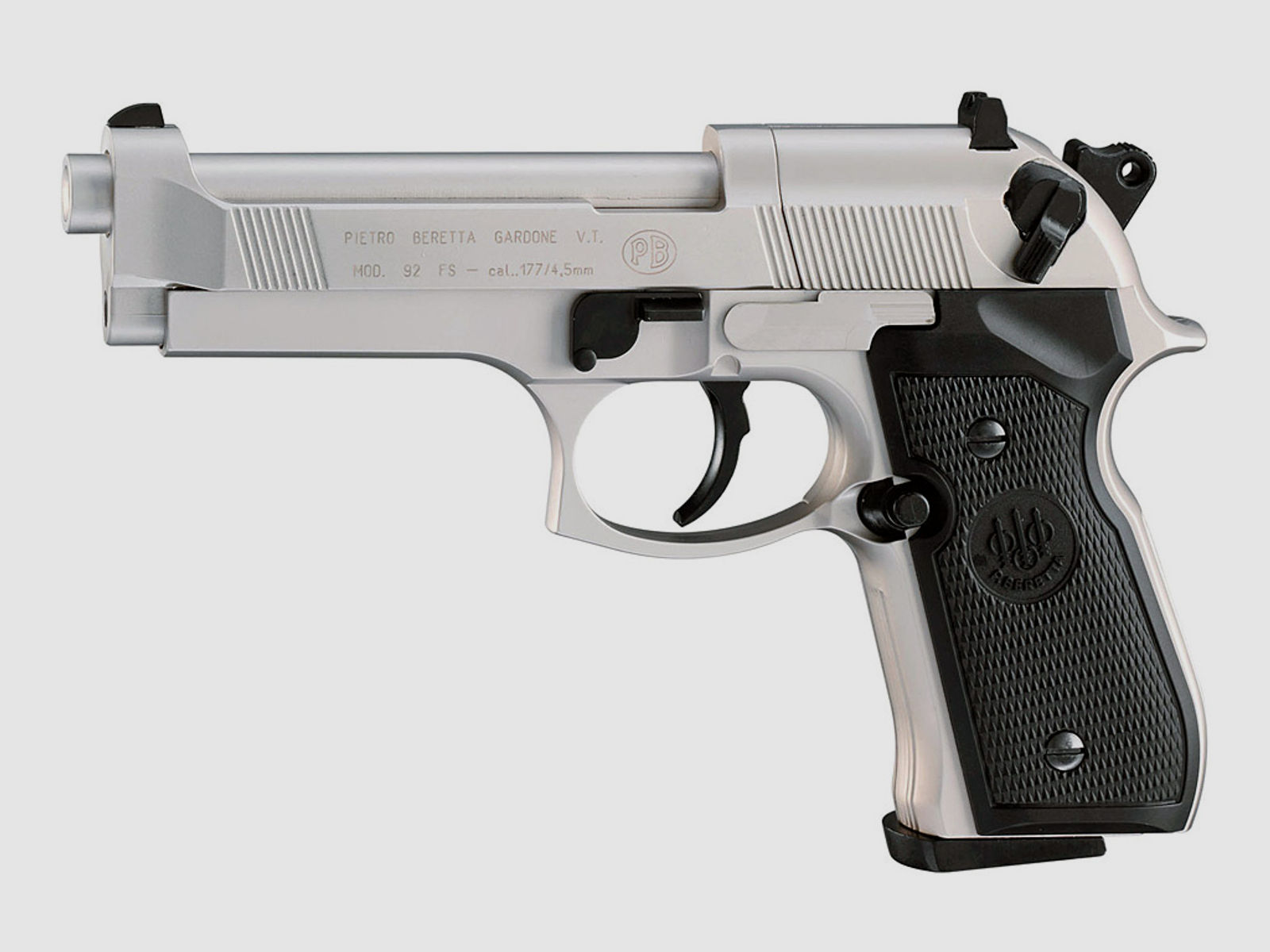 CO2 Pistole Beretta M 92 FS nickel schwarze Kunststoffgriffschalen Kaliber 4,5 mm (P18)