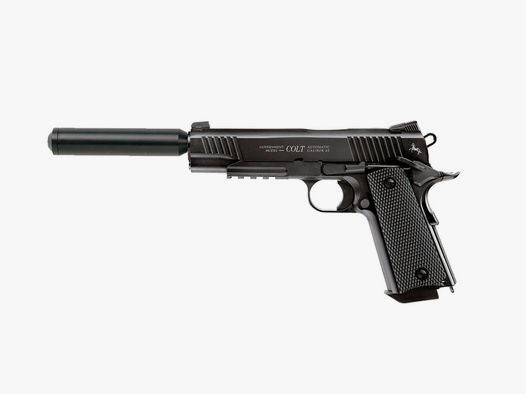 B-Ware CO2 Pistole Colt Government M45 CQBP Blowback Kaliber 4,5 mm BB  (P18)+ SchalldĂ¤mpfer Adapter Kugeln Zielscheiben CO2 Kapsel