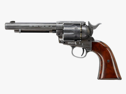 CO2 Revolver Colt Single Action Army SAA .45 5.5 Zoll Antik Finish braune Griffschalen Kaliber 4,5 mm Diabolo (P18)