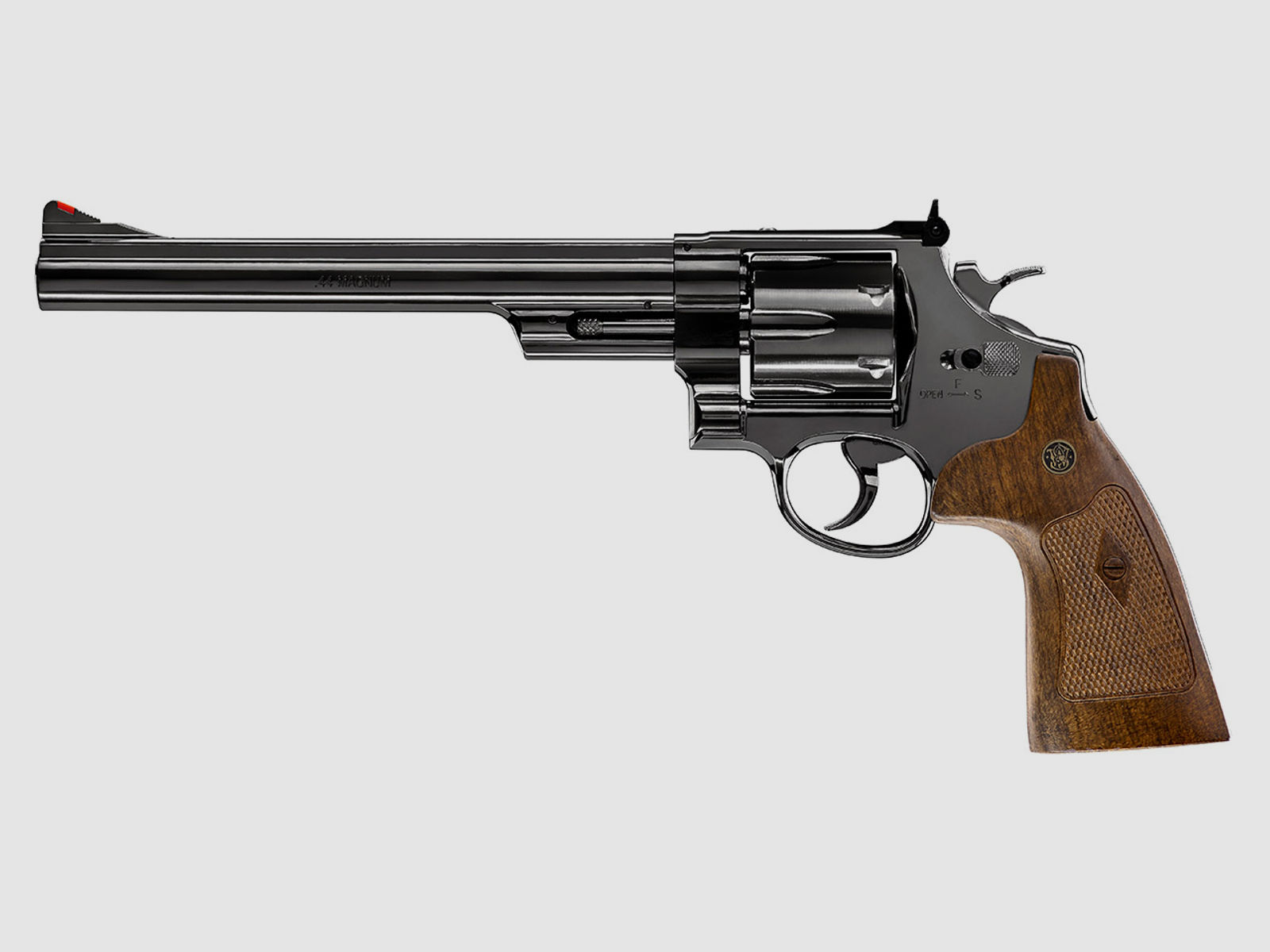 CO2 Revolver Smith & Wesson M29 8 3/8 Zoll hochglanzbrĂĽniert braune Griffschalen Kaliber 4,5 mm Diabolo (P18)