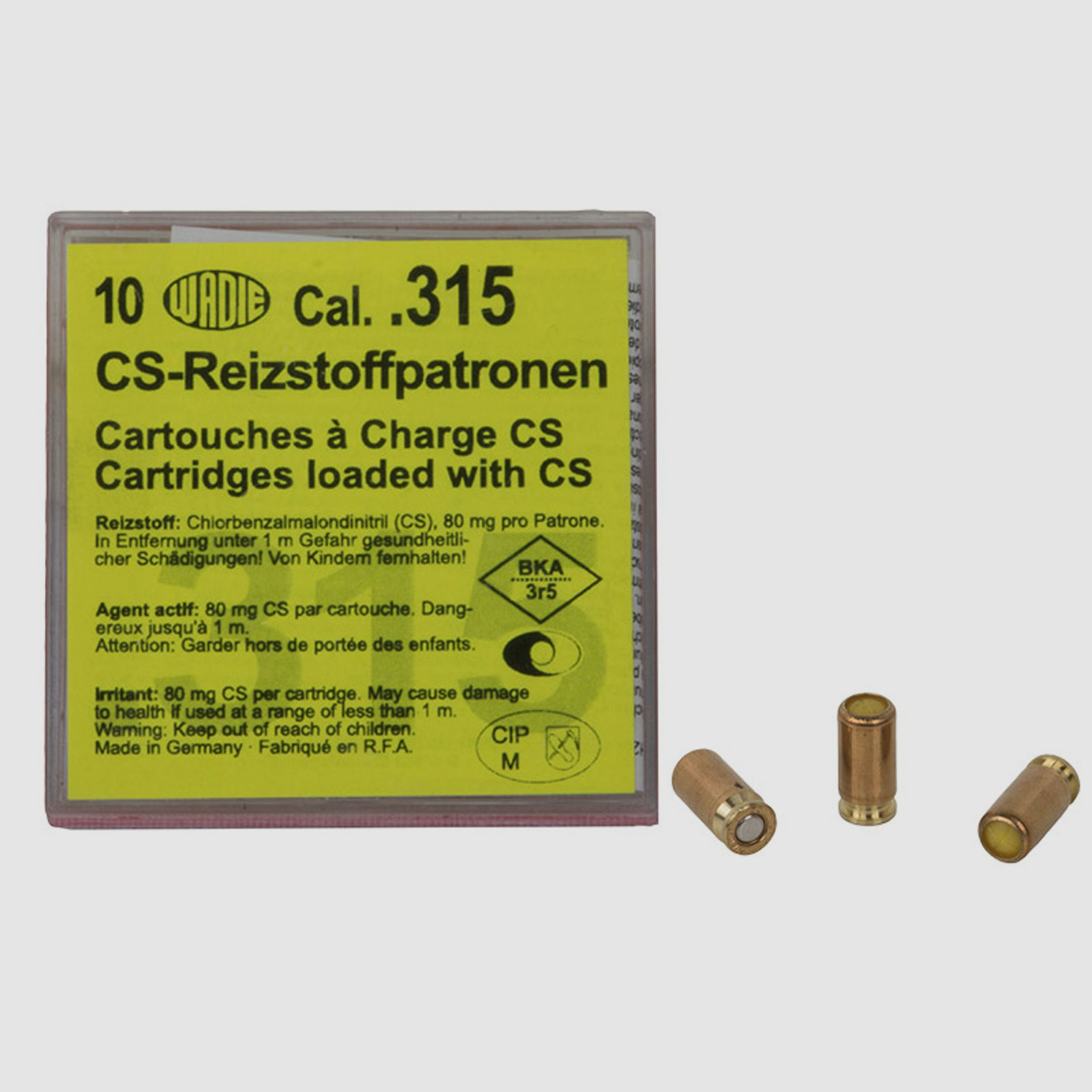 CS Gaspatronen Reizstoffpatronen Wadie Kaliber .315 fĂĽr Pistolen 80 mg Wirkstoff 10 StĂĽck (P18)