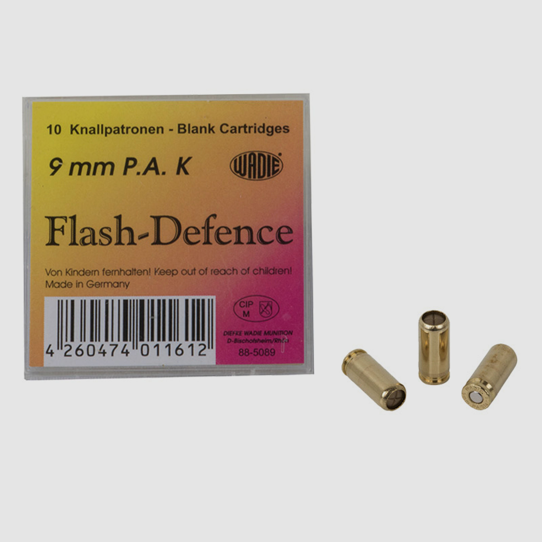 Platzpatronen Wadie Flash Defence Kaliber 9 mm P.A. fĂĽr Pistolen 10 StĂĽck (P18)