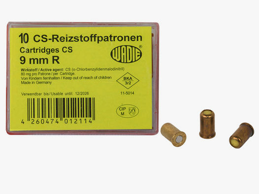 CS Gaspatronen Reizstoffpatronen Wadie Kaliber 9 mm R. fĂĽr Revolver 80 mg Wirkstoff 10 StĂĽck (P18)