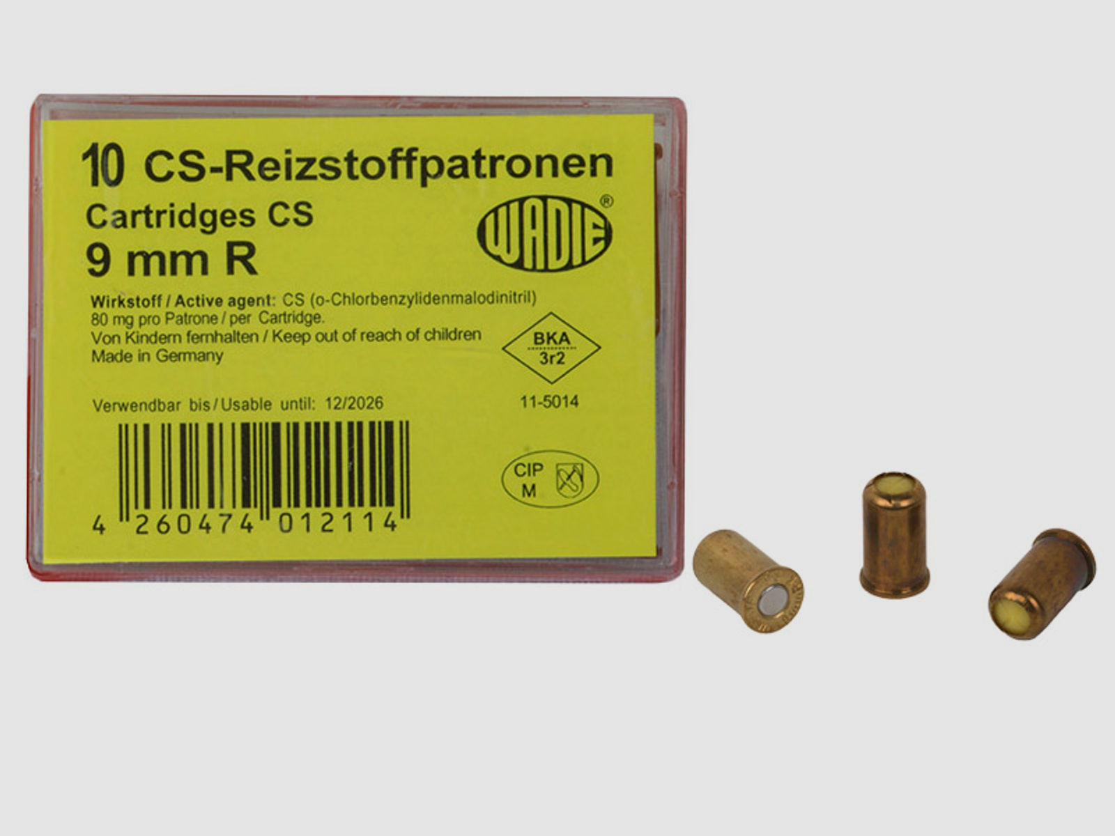 CS Gaspatronen Reizstoffpatronen Wadie Kaliber 9 mm R. fĂĽr Revolver 80 mg Wirkstoff 10 StĂĽck (P18)