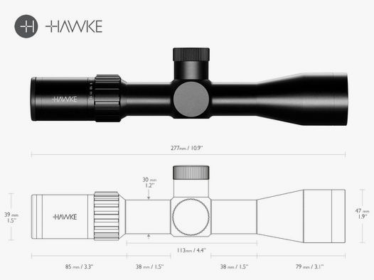 Zielfernrohr Hawke Airmax 30 SF COMPACT 3-12x40, AMX IR Absehen, 30 mm Tubus, Seitenfokus