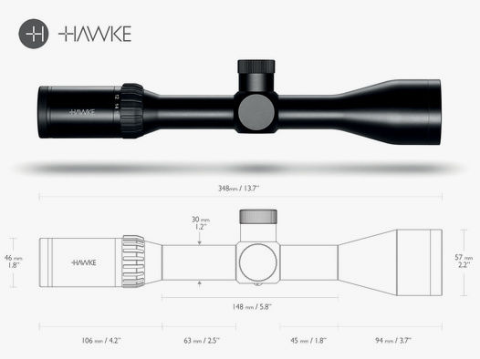 Zielfernrohr HAWKE Airmax 30 FFP SF 4-16x50 AMX IR, 30 mm Tubus, Seitenfokus, AMX Absehen beleuchtet