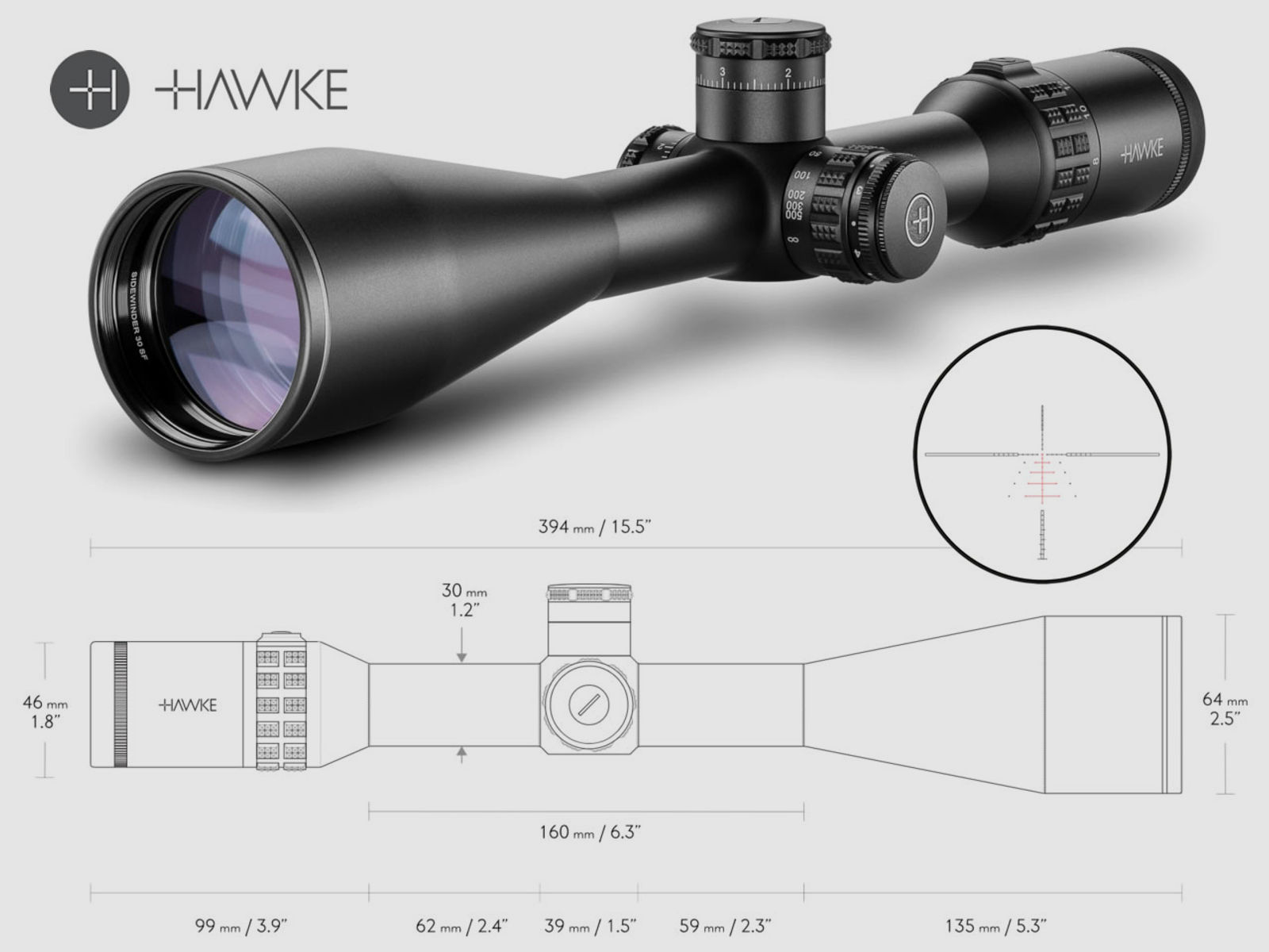 Hawke Zielfernrohr Sidewinder 30 SF 8-32x56, Absehen SR Pro II beleuchtet