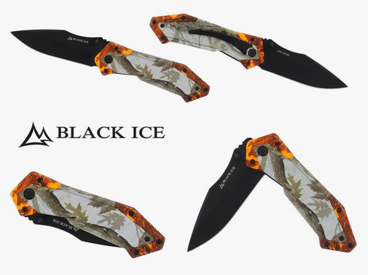 Einhandmesser Black Ice Orange Hunter, 440er Stahl, Aluminium-Griff, Klinge 9 cm., mit GĂĽrtelclip (P18)
