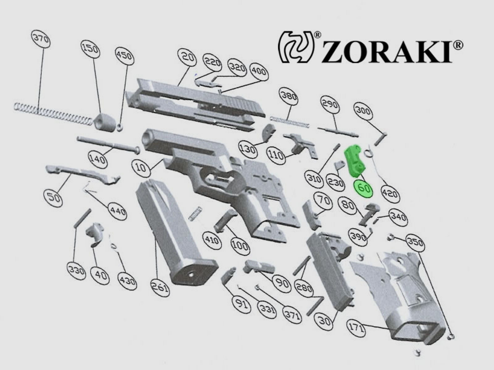 Hahn fĂĽr Schreckschuss Pistole Zoraki 914, Kaliber 9 mm P.A.K., Ersatzteil