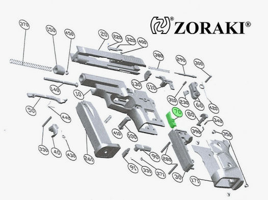 Abzugsklinke fĂĽr Schreckschuss Pistole Zoraki 914, Kaliber 9 mm P.A.K., Ersatzteil