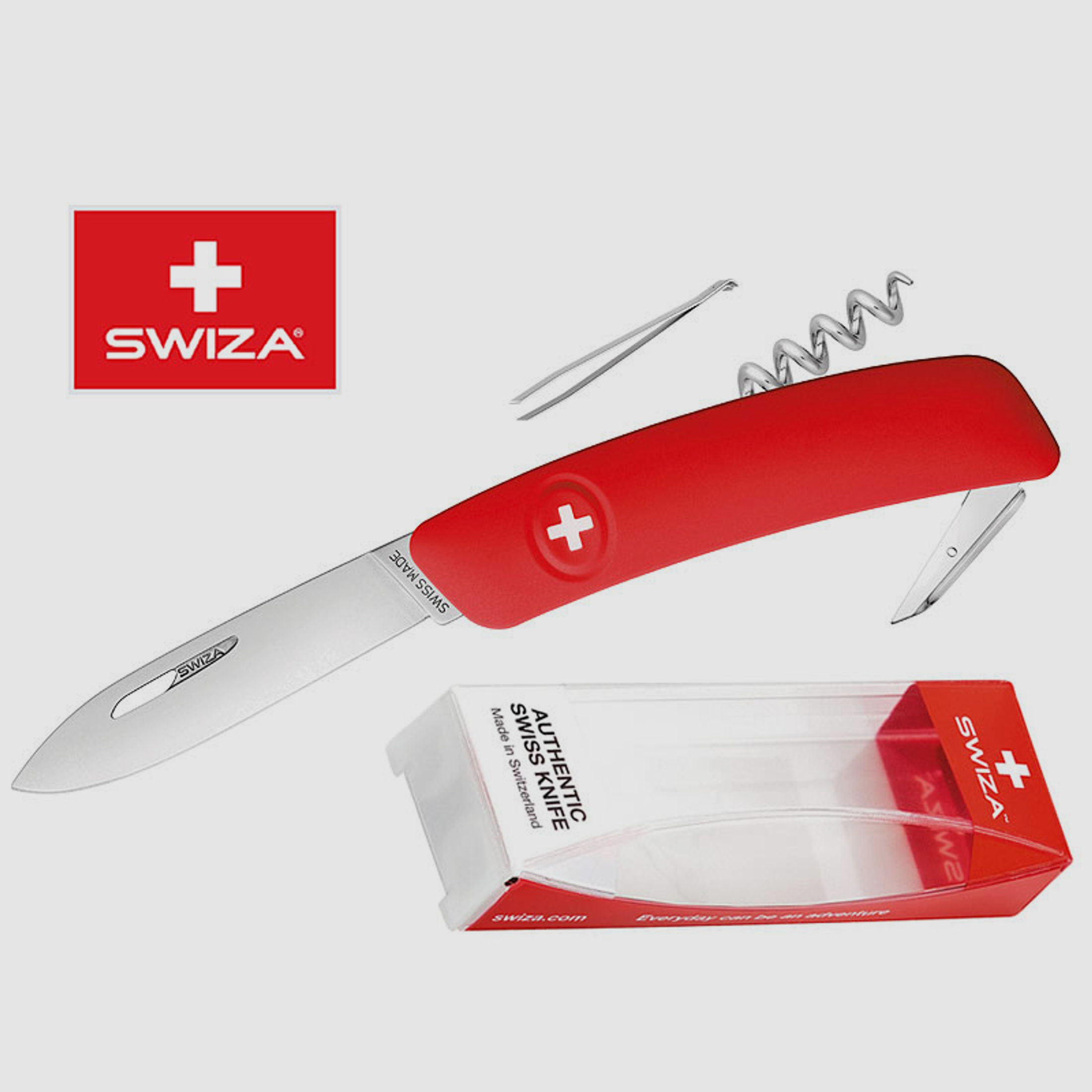 SWIZA Schweizer Messer D01, rot, Edelstahl 440, 6 Funktionen, Korkenzieher, Multi-Tool