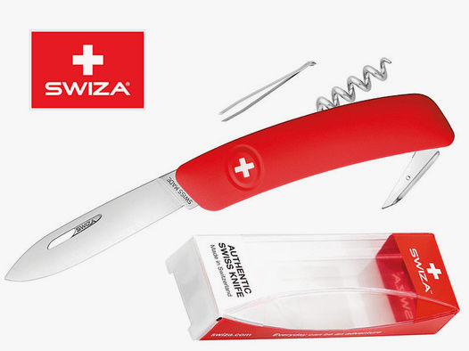 SWIZA Schweizer Messer D01, rot, Edelstahl 440, 6 Funktionen, Korkenzieher, Multi-Tool