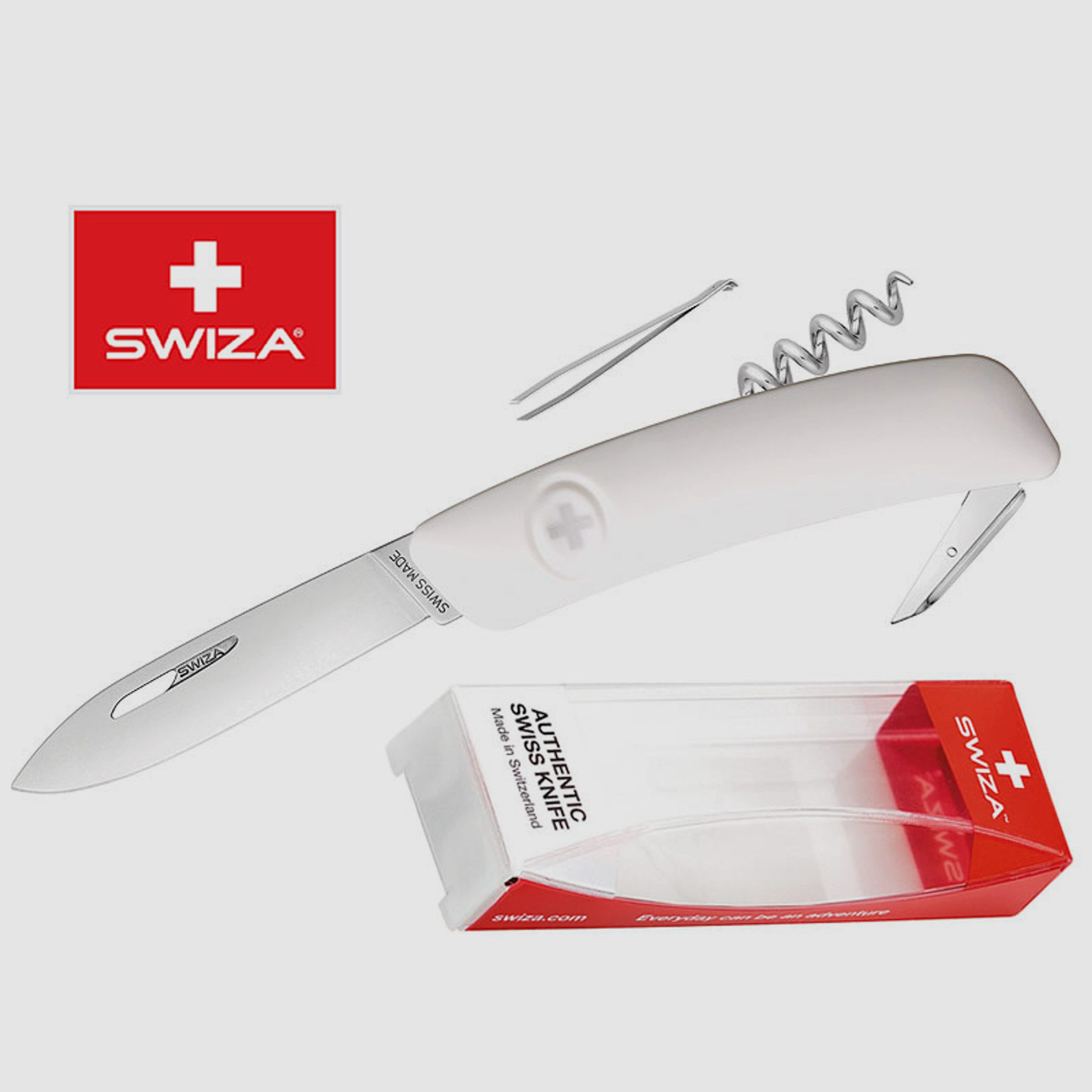 SWIZA Schweizer Messer D01, weiss, Edelstahl 440, 6 Funktionen, Korkenzieher, Multi-Tool