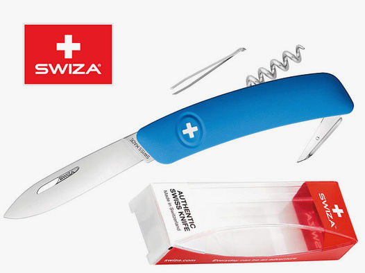 SWIZA Schweizer Messer D01, blau, Edelstahl 440, 6 Funktionen, Korkenzieher, Multi-Tool