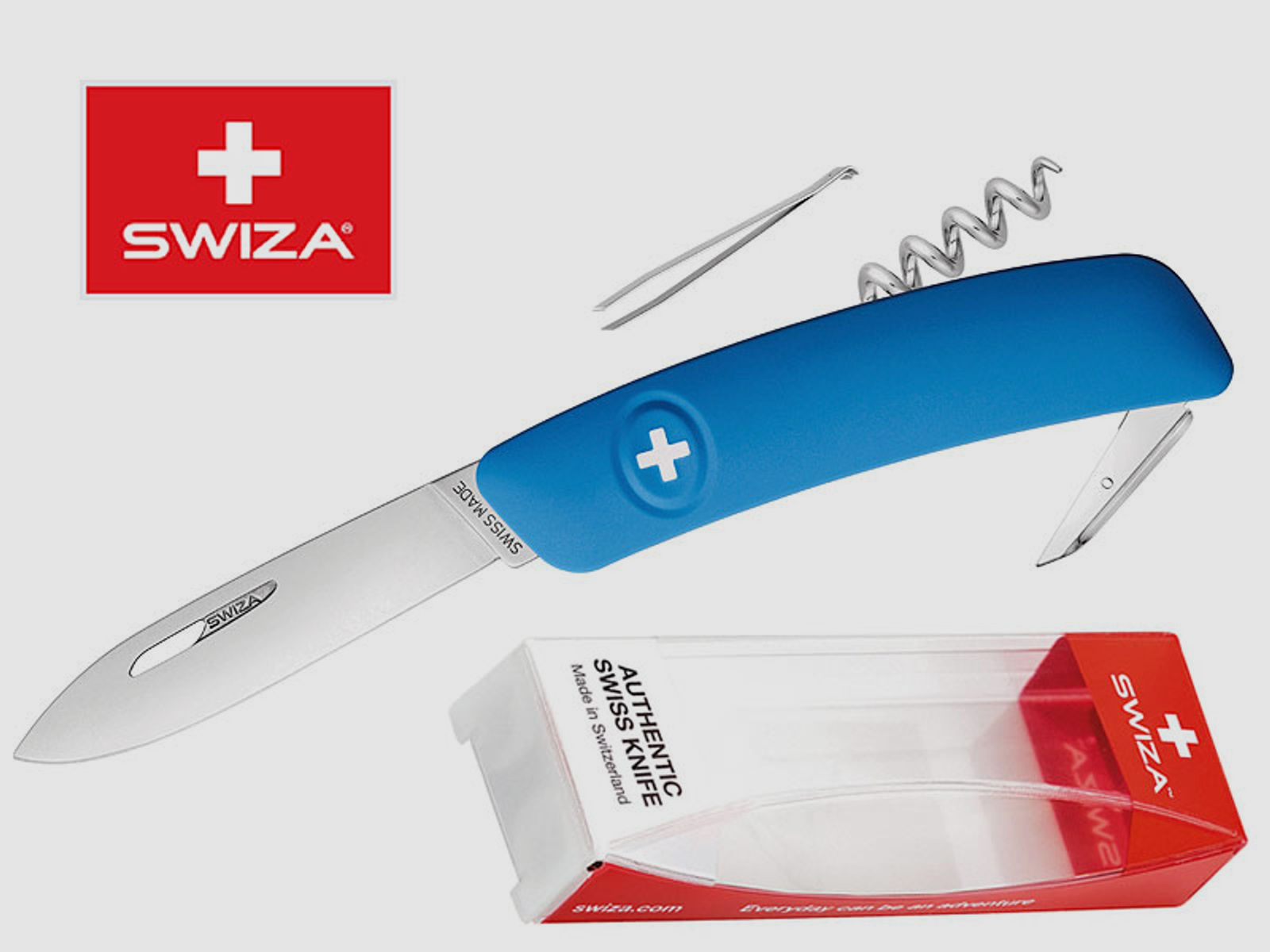 SWIZA Schweizer Messer D01, blau, Edelstahl 440, 6 Funktionen, Korkenzieher, Multi-Tool