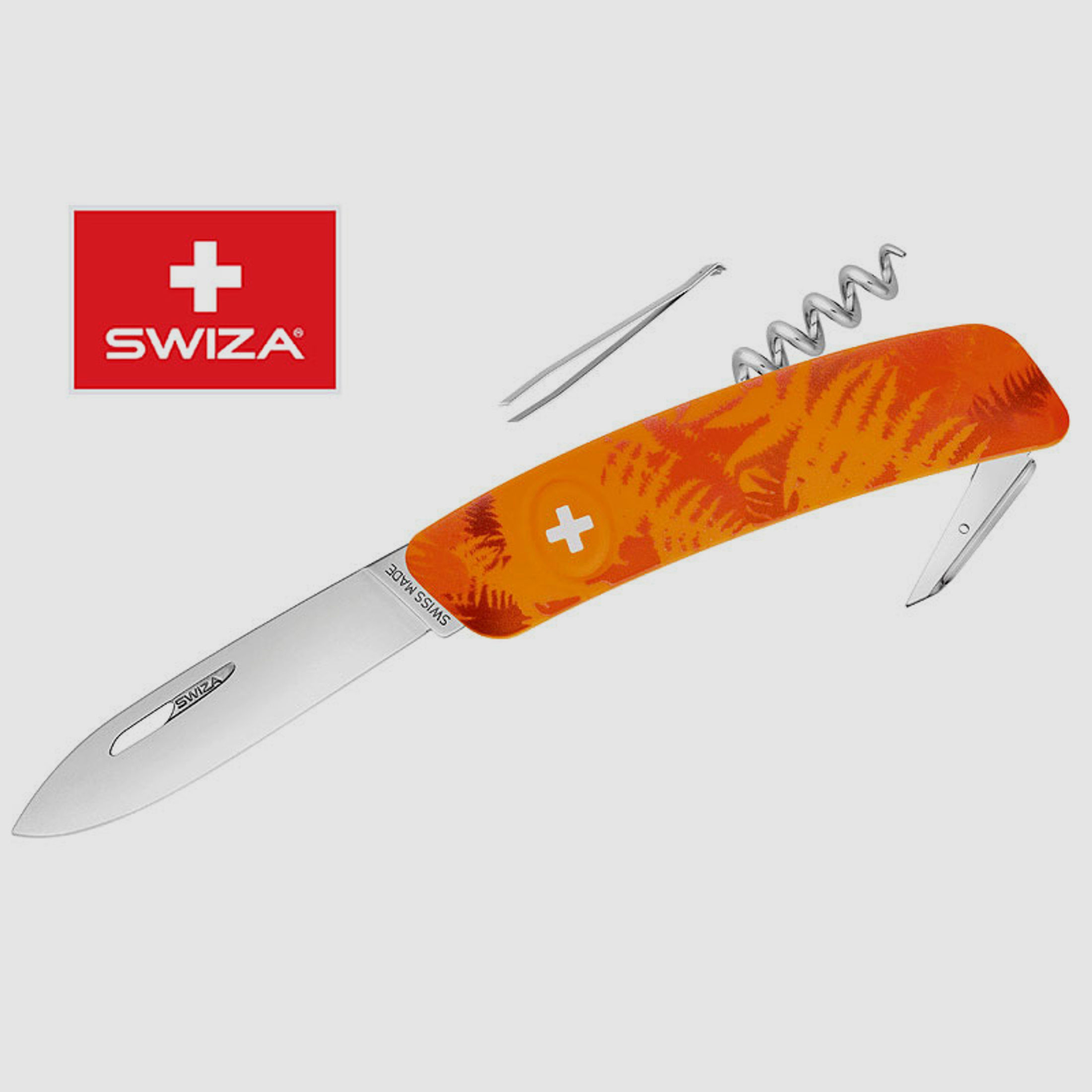 SWIZA Schweizer Messer FILIX D01 CAMO FARN ORANGE, Edelstahl 440, 6 Funktionen, Korkenzieher