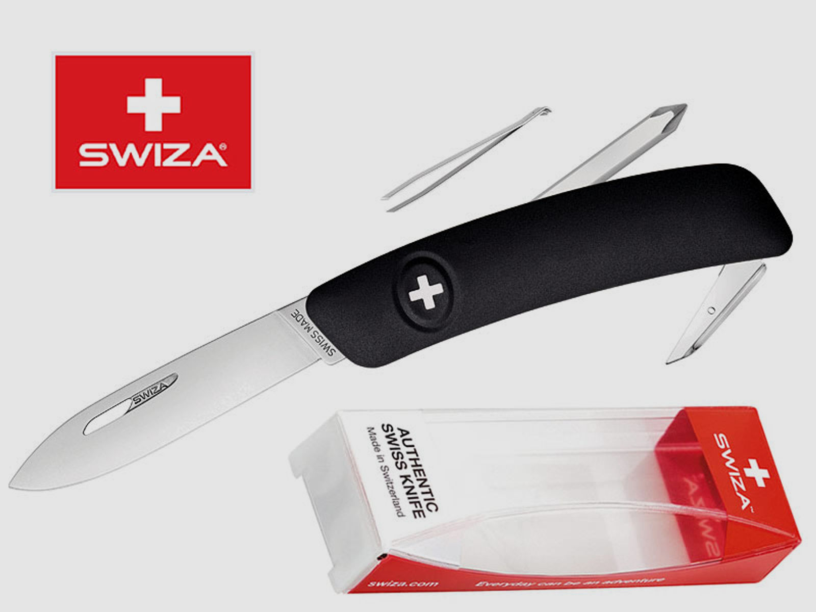 SWIZA Schweizer Messer D02, schwarz, Edelstahl 440, 6 Funktionen, Schraubendreher, Multi-Tool