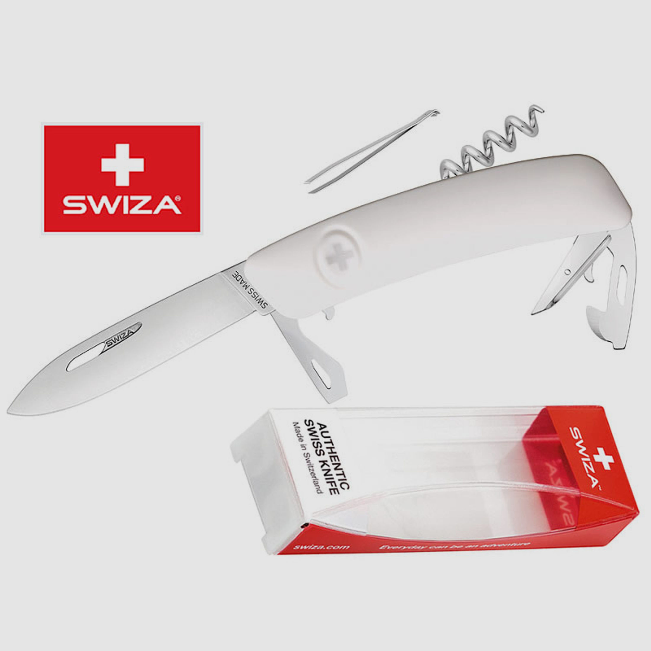 SWIZA Schweizer Messer D03, weiss, Edelstahl 440, 11 Funktionen, Korkenzieher, Multi-Tool
