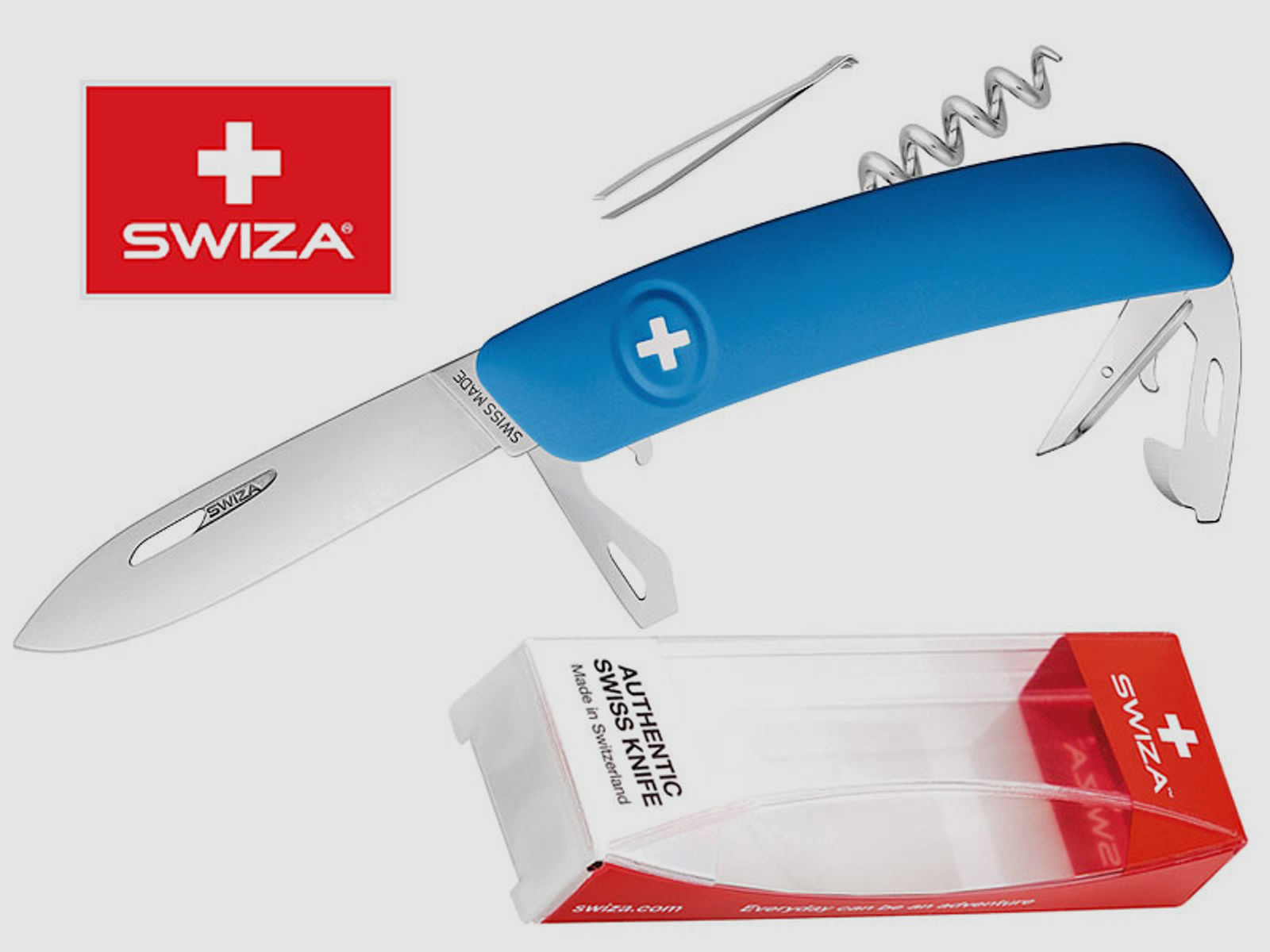 SWIZA Schweizer Messer D03, blau, Edelstahl 440, 11 Funktionen, Korkenzieher, Multi-Tool