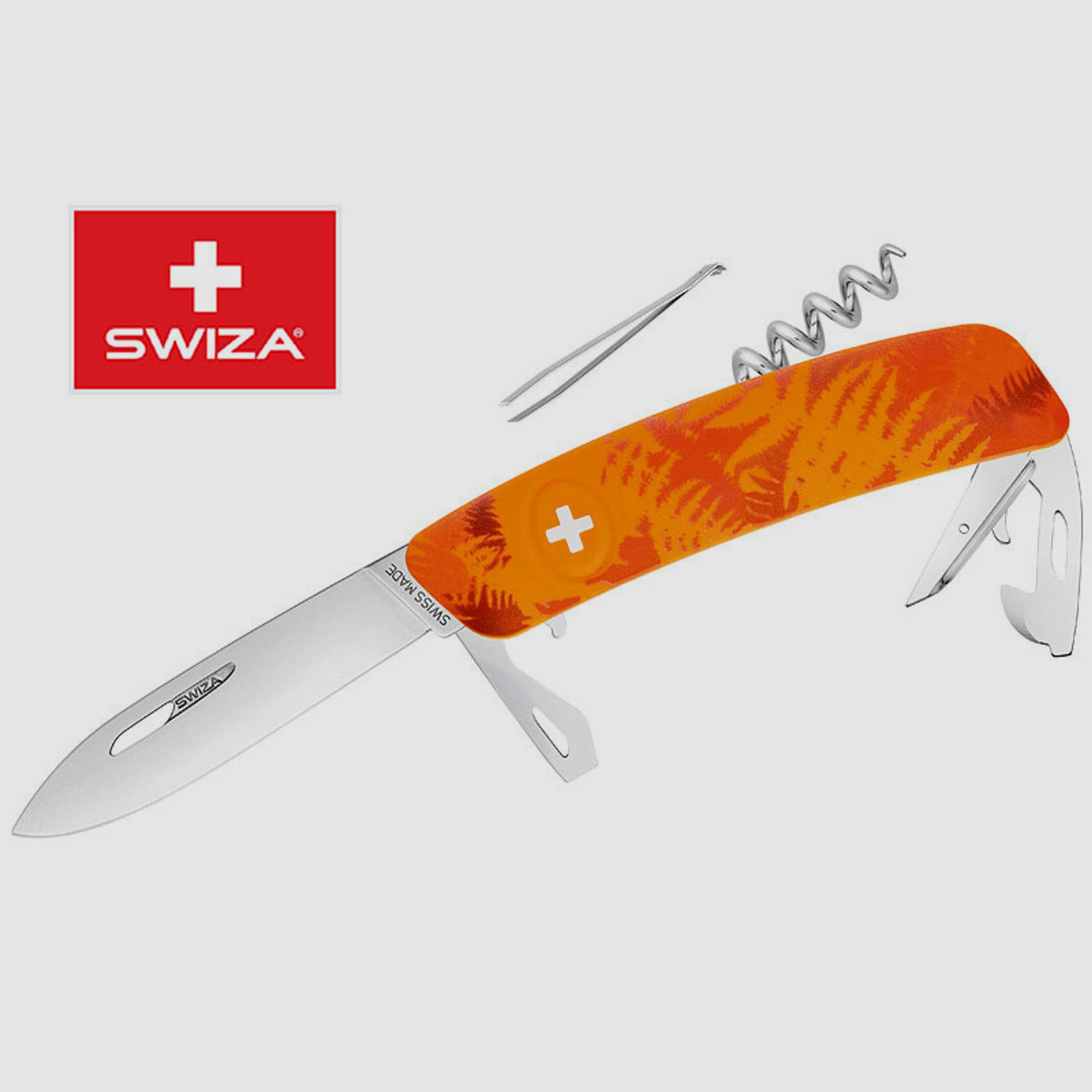 SWIZA Schweizer Messer FILIX D03 CAMO FARN ORANGE, Edelstahl 440, 11 Funktionen, Korkenzieher