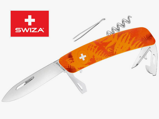 SWIZA Schweizer Messer FILIX D03 CAMO FARN ORANGE, Edelstahl 440, 11 Funktionen, Korkenzieher