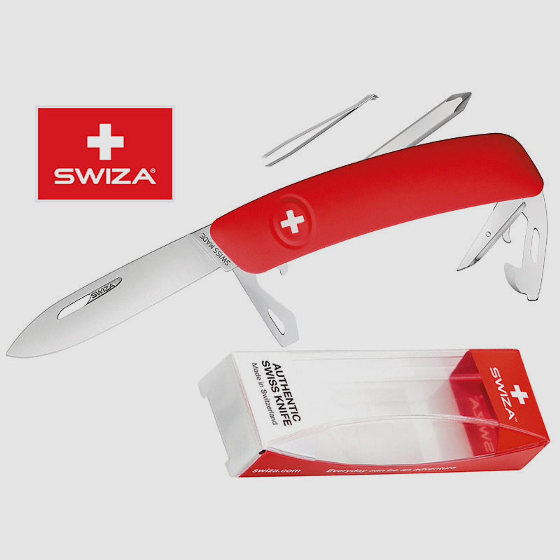 SWIZA Schweizer Messer D04, rot, Edelstahl 440, 11 Funktionen, Kreuzschlitzdreher, Multi-Tool