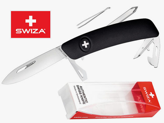 SWIZA Schweizer Messer D04, schwarz, Edelstahl 440, 11 Funktionen, Kreuzschlitzdreher, Multi-Tool