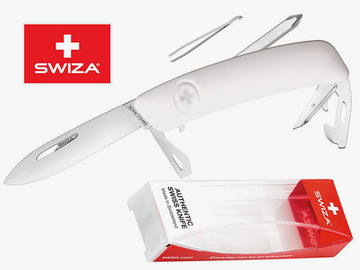 SWIZA Schweizer Messer D04, weiss, Edelstahl 440, 11 Funktionen, Kreuzschlitzdreher, Multi-Tool