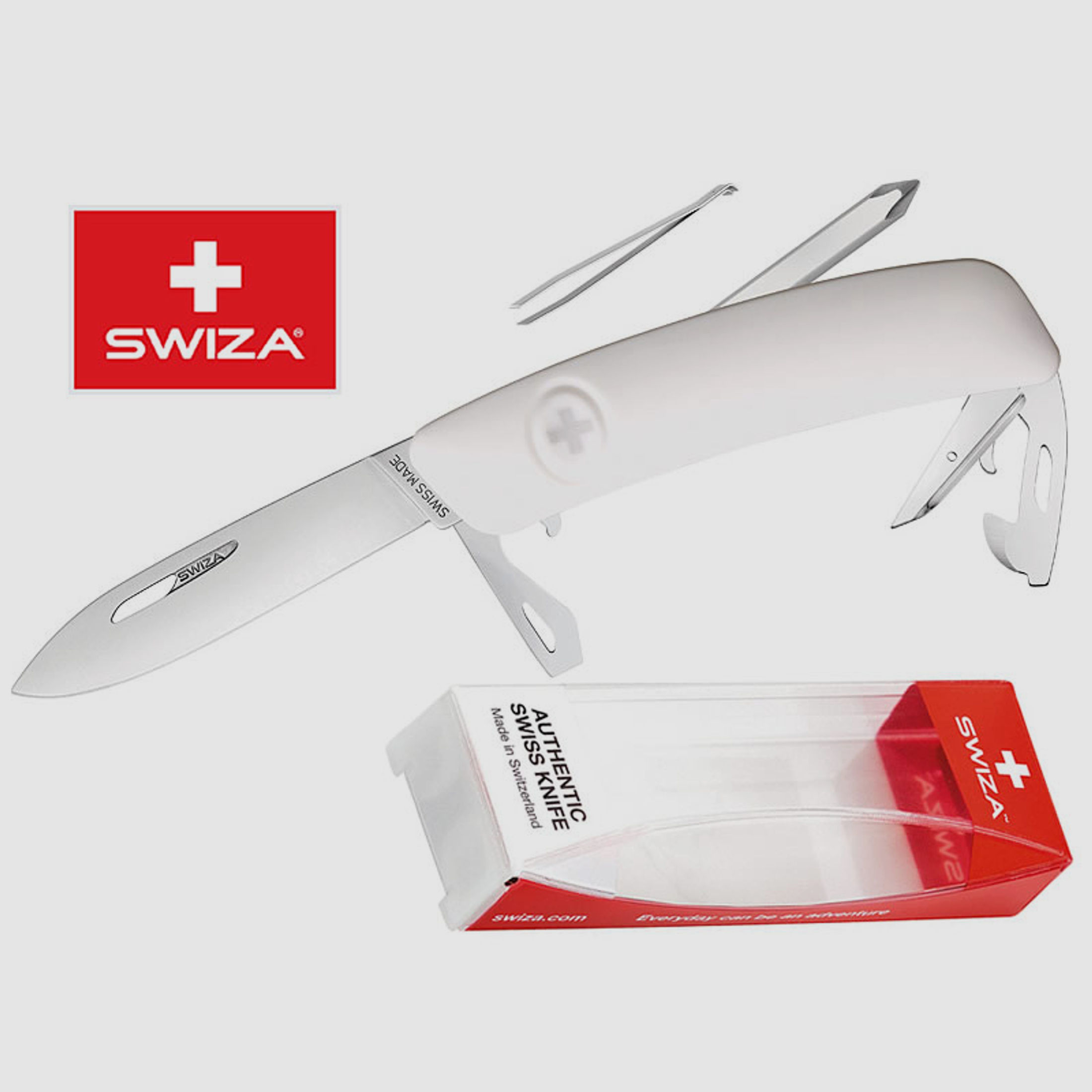 SWIZA Schweizer Messer D04, weiss, Edelstahl 440, 11 Funktionen, Kreuzschlitzdreher, Multi-Tool