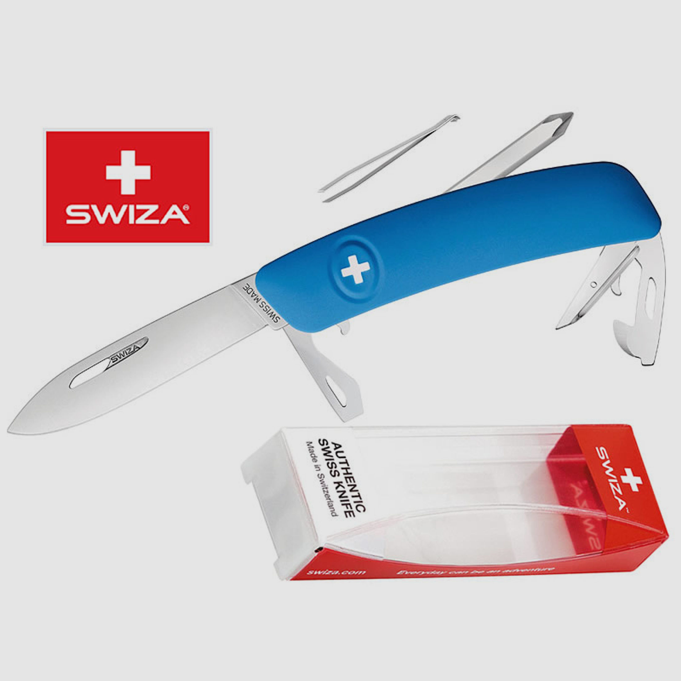 SWIZA Schweizer Messer D04, blau, Edelstahl 440, 11 Funktionen, Kreuzschlitzdreher, Multi-Tool