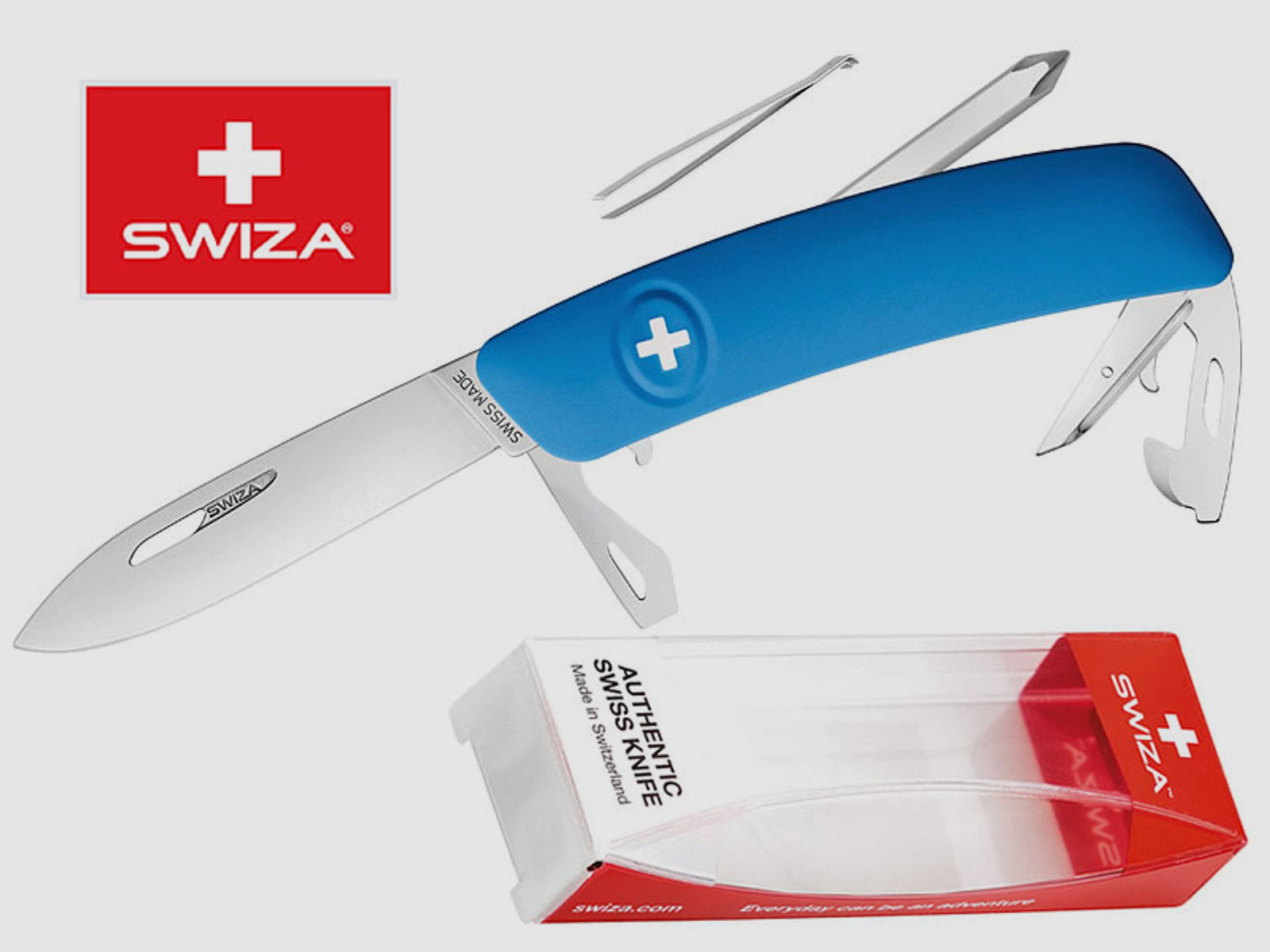 SWIZA Schweizer Messer D04, blau, Edelstahl 440, 11 Funktionen, Kreuzschlitzdreher, Multi-Tool