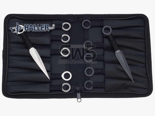 HALLER Wurfmesser-Set 12-tlg, Klinge 75 mm, Stahl 420, Griffwicklung, Etui (P18)
