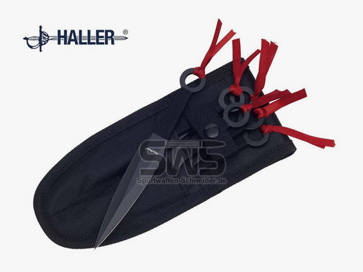 HALLER Wurfmesser KUNAI, 6 StĂĽck, Stahl 420, Parachute Cord-Griff, Nylon-Scheide (P18)